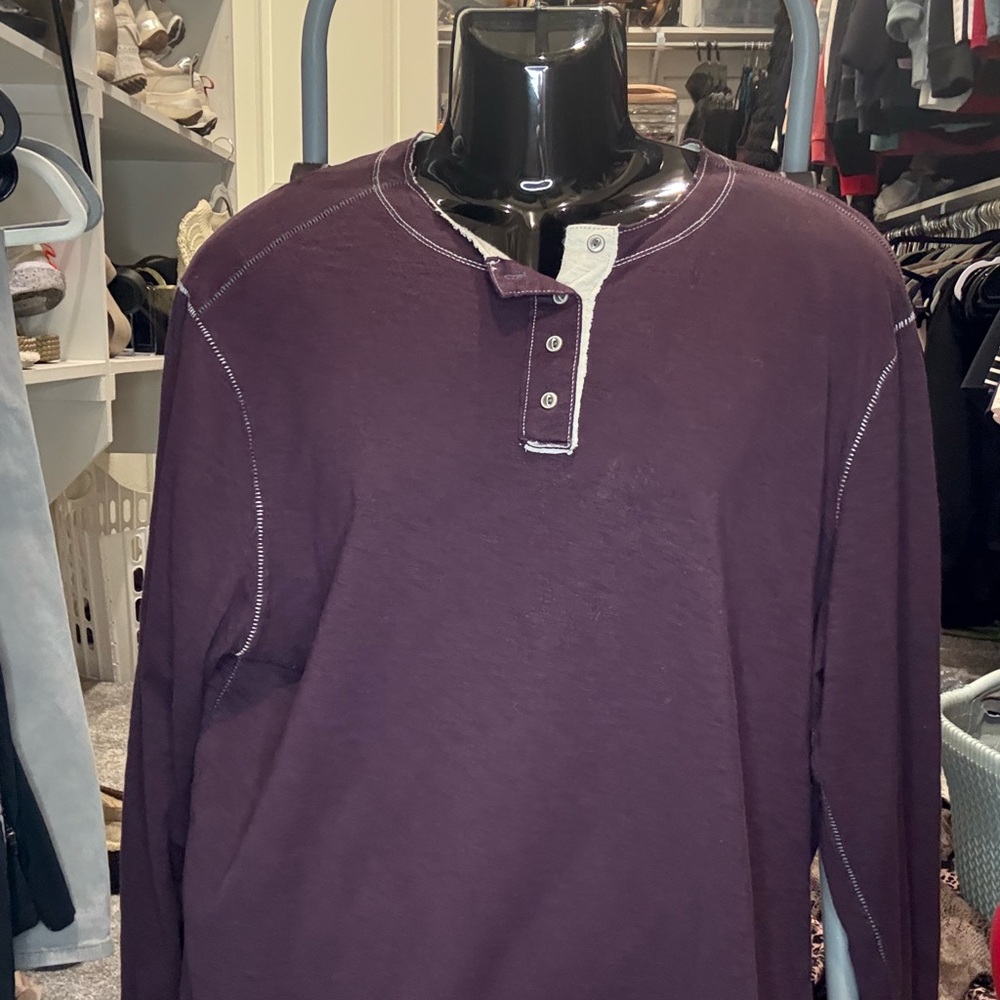 True Grit Men's Dark Purple Long Sleeve Henley